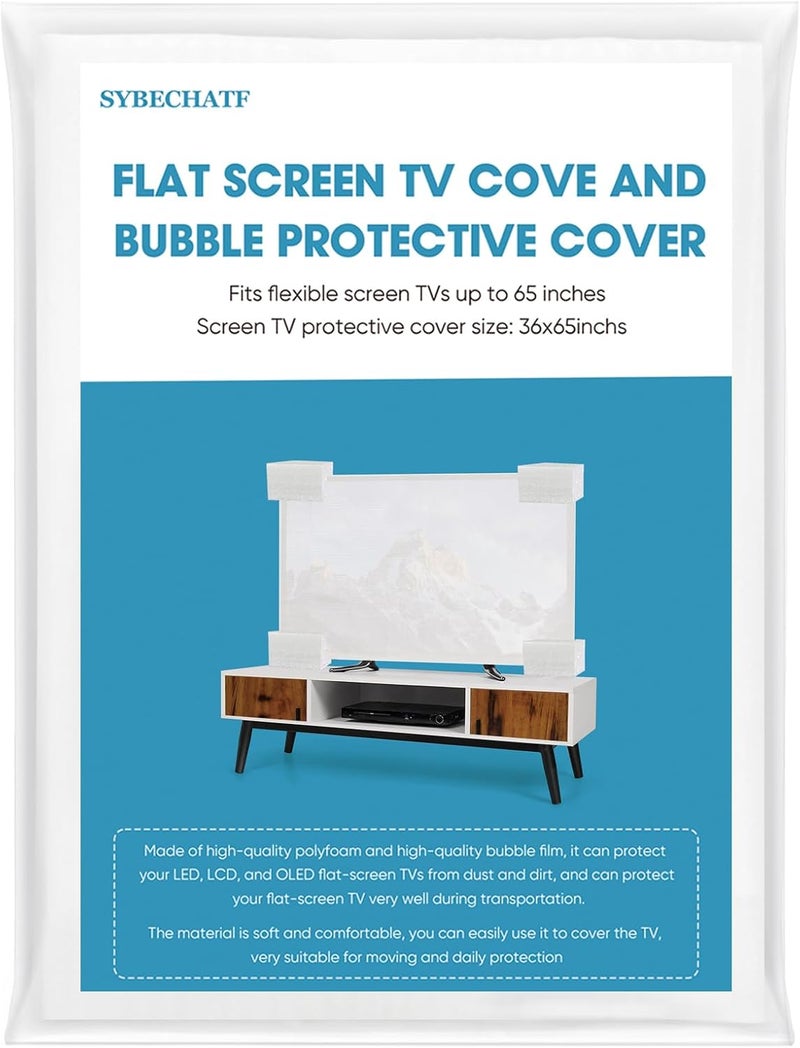 SYBECHATF Foam Flat Screen TV Cover and 4 Foam large corner protectors Fits Up to 65''W x 36''H, Flat Screen TV Protection During House Moving,Home Renovation, or Storing - Image 1